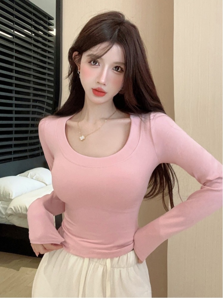 T Shirt Tight Fit - Женская футболка в корейском стиле, однотонная,